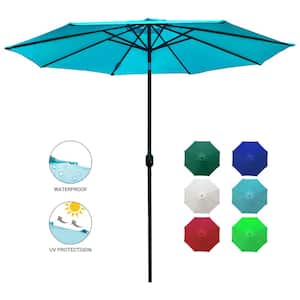 9 ft. Market Outdoor Patio Umbrella with Push Button Tilt and Crank in Turquoise