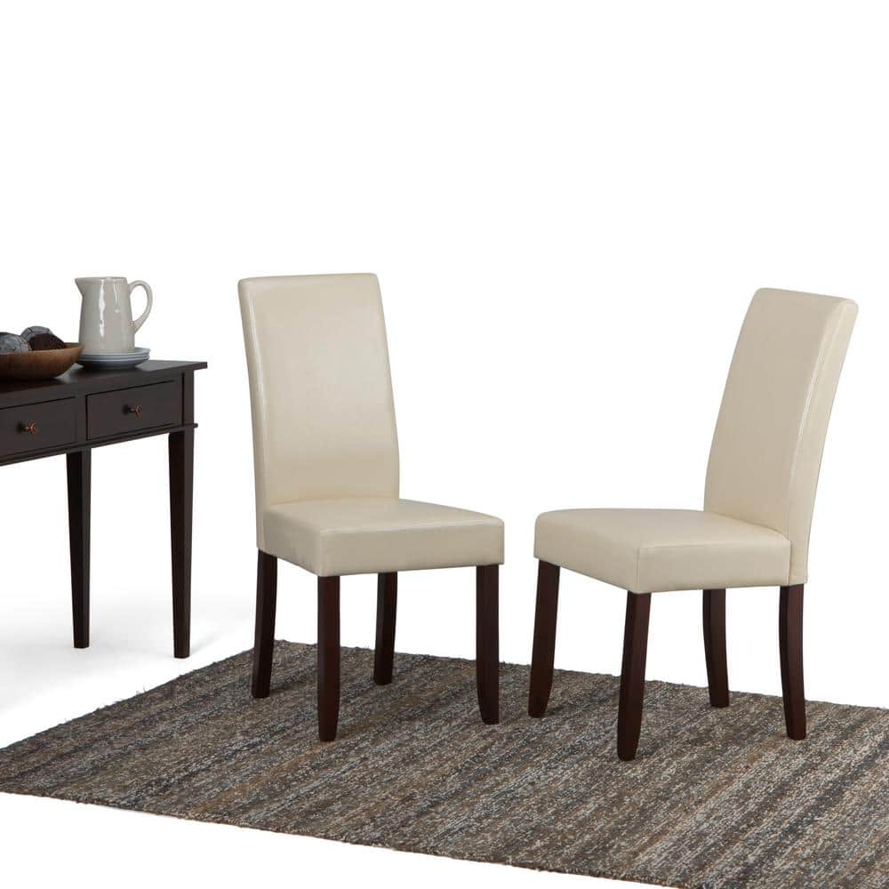 Off-White Faux Leather Upholstered Parsons Dining Chair Set