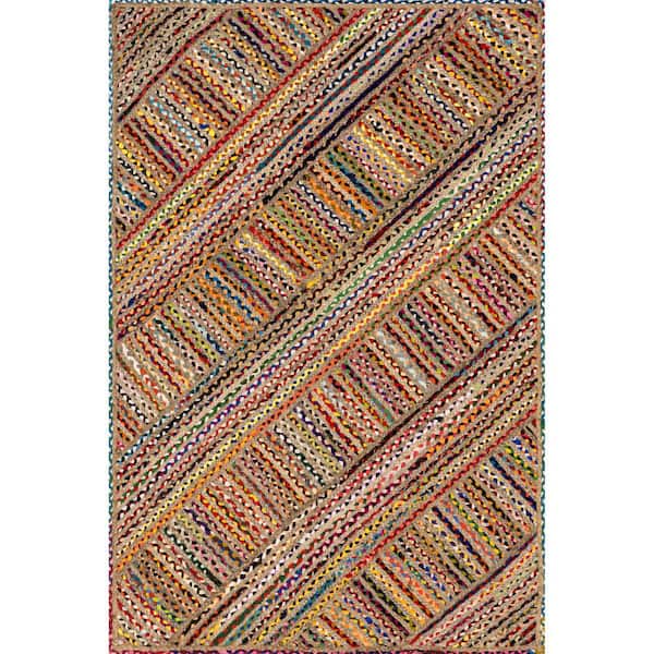 nuLOOM Emsley Bold Striped Cotton and Jute Blend Multicolor 8 ft. x 10 ft. Area Rug