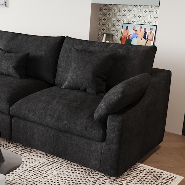 Modern 41 in. Flared Arm Linen Upholstered Cloud Couch Sectional 1-Seat Down Filled Sofa in Black(L Side Modular)
