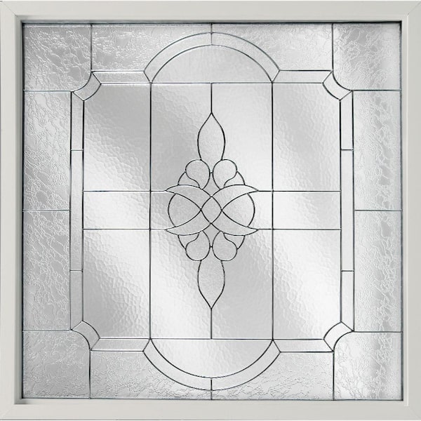 Hy-Lite 25 in. x 25 in. Decorative Glass Fixed Vinyl Window Victorian Glass, Black Caming in White