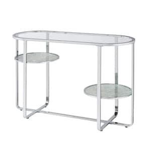 Thaler 42 in. Chrome and Clear Oval Glass Console Table with 2 Shelves