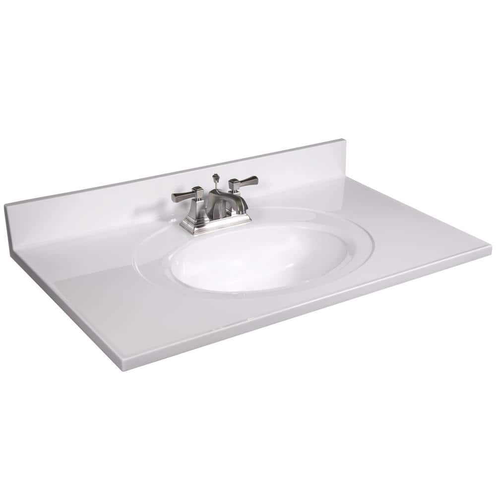 Solid White 37-Inch Cultured Marble Vanity Top with Integrated Sink
