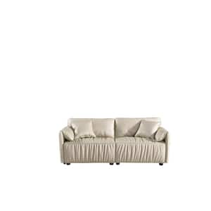 76 in Wide Square Arm Faux Leather Straight 3 Seats Sofa in Beige