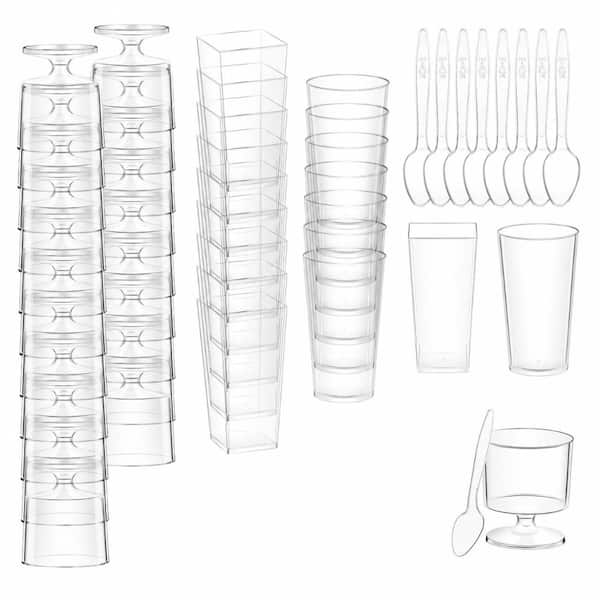 3 oz Clear Plastic Mini Dessert Cups with Spoons Square Round and Round Goblet Styles Set of 240