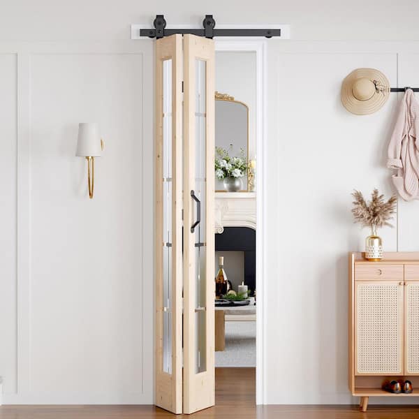 24 in. x 84 in. Full Lite Pre Assembled Frosted Glass Solid Core Wood Bi-Fold Door with Hardware