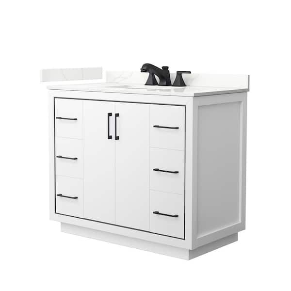 Wyndham Collection Icon 42 in. W x 22 in. D x 35 in. H Single Bath Vanity in White with Giotto Quartz Top