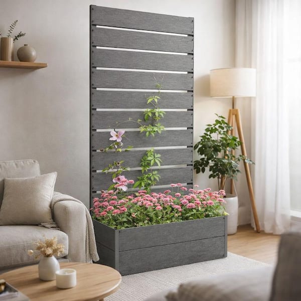 Seafuloy Wood-Plastic Composite Gray Decorative Plant Stand with