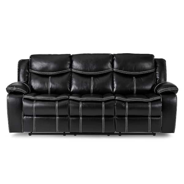 Austin 87.5 in. W Straight Arm Faux Leather Rectangle Manual Reclining Sofa in Black
