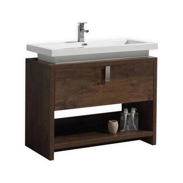 Unbranded Levi 40 in. W Bath Vanity in Rosewood with Reinforced Acrylic Vanity Top in White with White Basin