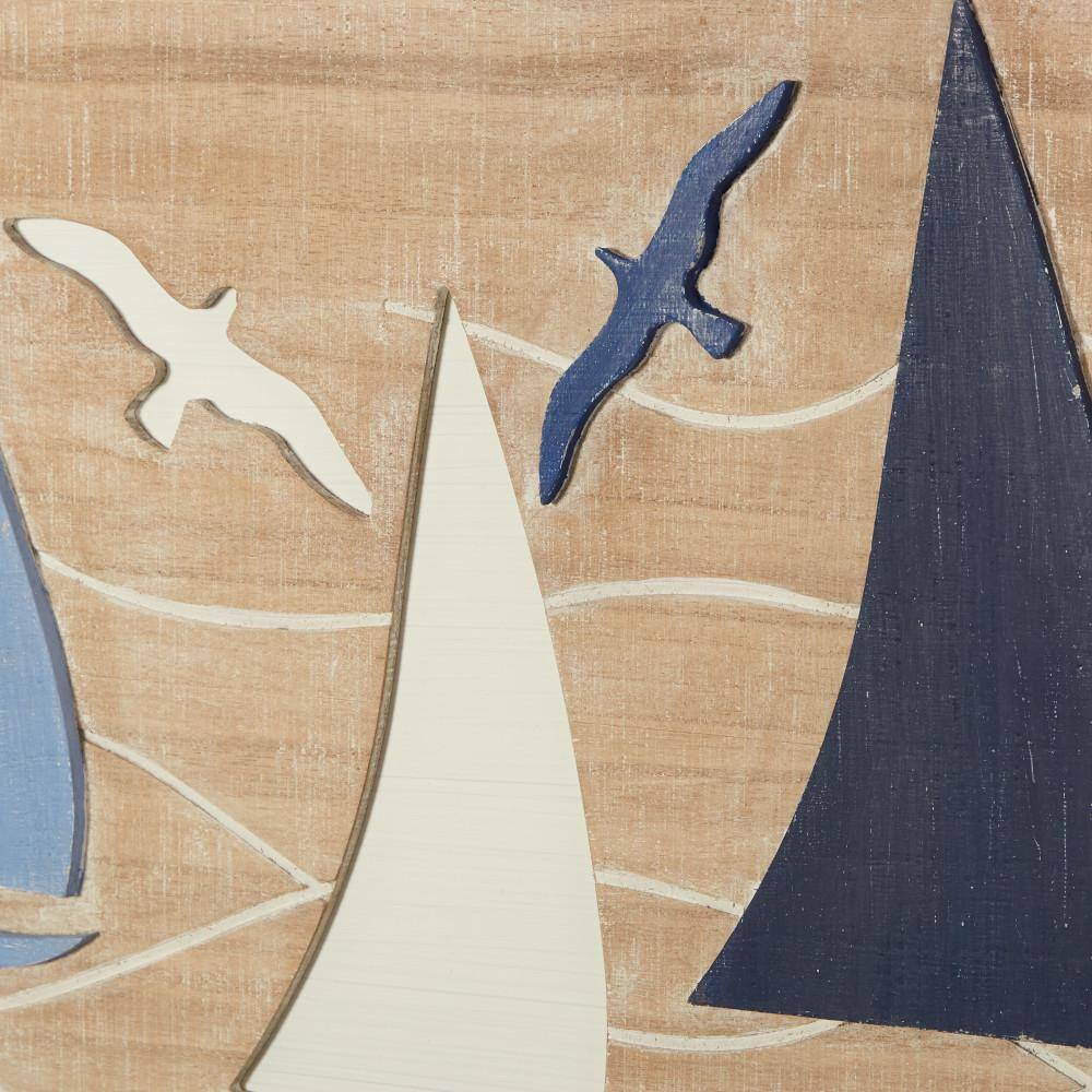Brown and Blue Wooden Nautical Sailboat Wall Decor