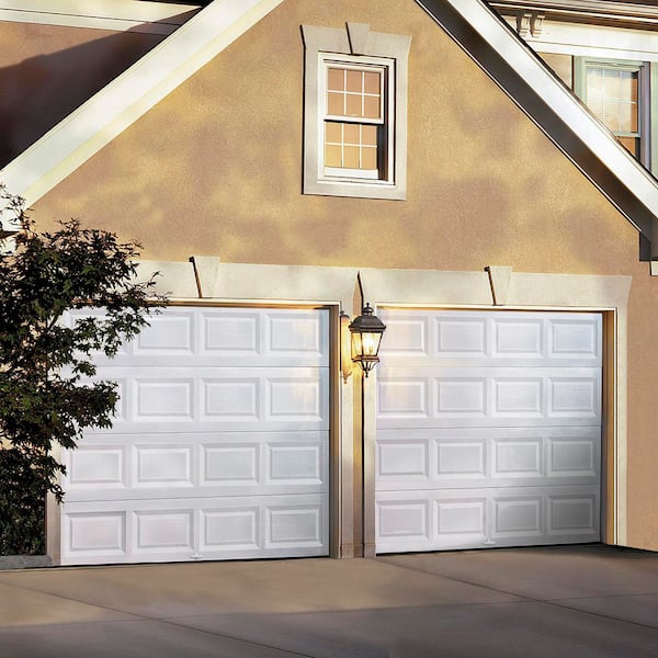 Classic Steel Short Panel 9 ft x 7 ft Non-Insulated White Garage Door without Windows