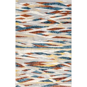 Katya Contemporary Waves Machine Washable Multi 5 ft. 3 in. x 7 ft. 6 in. Area Rug