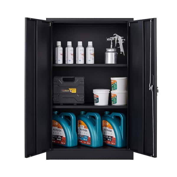 Angel Sar Black Metal Storage Cabinet with Locking Doors and