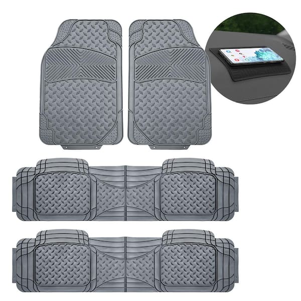 FH Group Gray 3-Row Heavy-Duty Liners Vinyl Trimmable Car Floor Mats - Universal Fit for Cars, SUVs, Vans and Trucks - Full Set