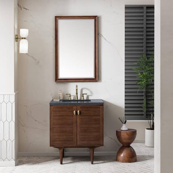 James Martin Vanities Amberly 30.0 in. W x 23.5 in. D x 34.7 in. H Bathroom Vanity in Mid-Century Walnut with Charcoal Soapstone Quartz Top