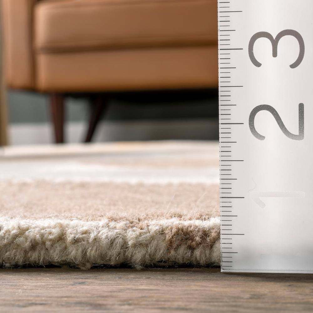 Beige and Light Gray Geometric Wool Tufted Area Rug, 5' x 8'