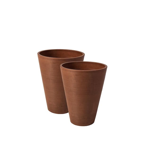 Unbranded Valencia 10 in. Dia x 13 in. Terracotta Spun Round Taper Plastic Planter (2-Pack)