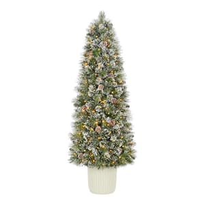 6 ft. Pre-Lit LED Sparkling Amelia Pine Potted Artificial Christmas Tree