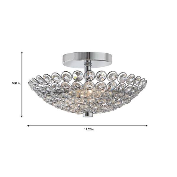 Hampton Bay Barclay 11 in. 2-Light Chrome and Crystal Semi-Flush