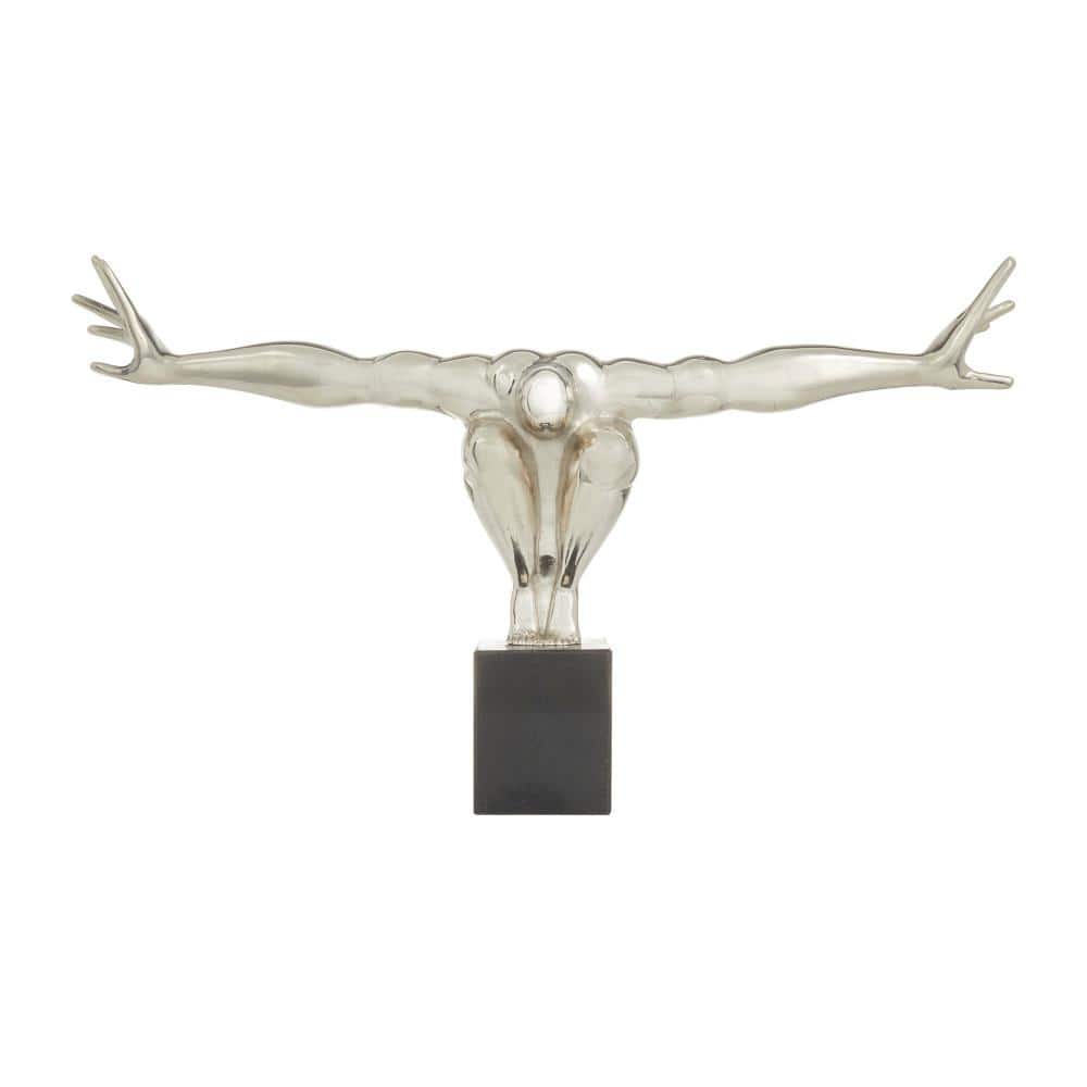 5 in. x 17 in. Silver Aluminum Diver Sculpture