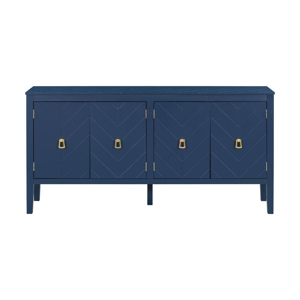 63 in. W x 15.7 in. D x 31.5 in. H Blue Linen Cabinet with 4-Door Sideboard