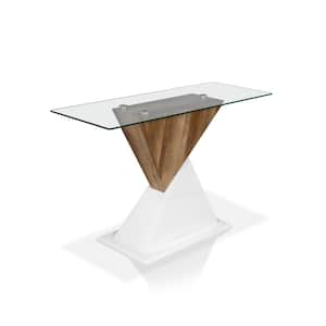 Arkin 48 in. White/Natural/Clear Rectangle Tempered Glass Console Table with Pedestal