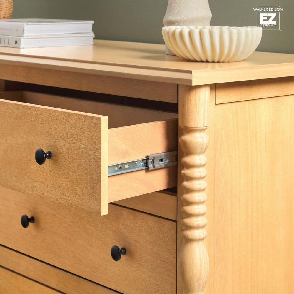 Modern Farmhouse Easy Assembly Natural 6-Drawer 54 in. Solid Wood Spindle-Detailing Dresser - thumbnail 10
