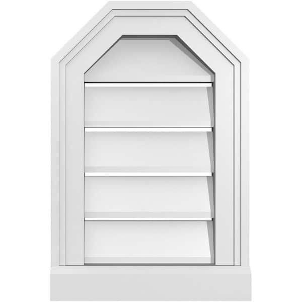 Ekena Millwork 12" x 18" Octagonal Top Surface Mount PVC Gable Vent: Functional with Brickmould Sill Frame