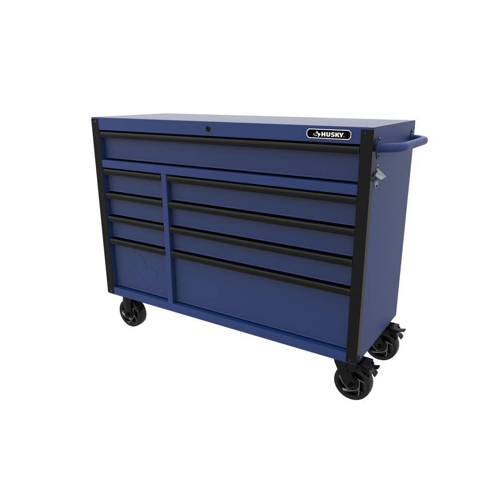 Heavy-Duty 52 in. W x 20 in. D 9-Drawer Matte Blue Rolling Tool Cabinet