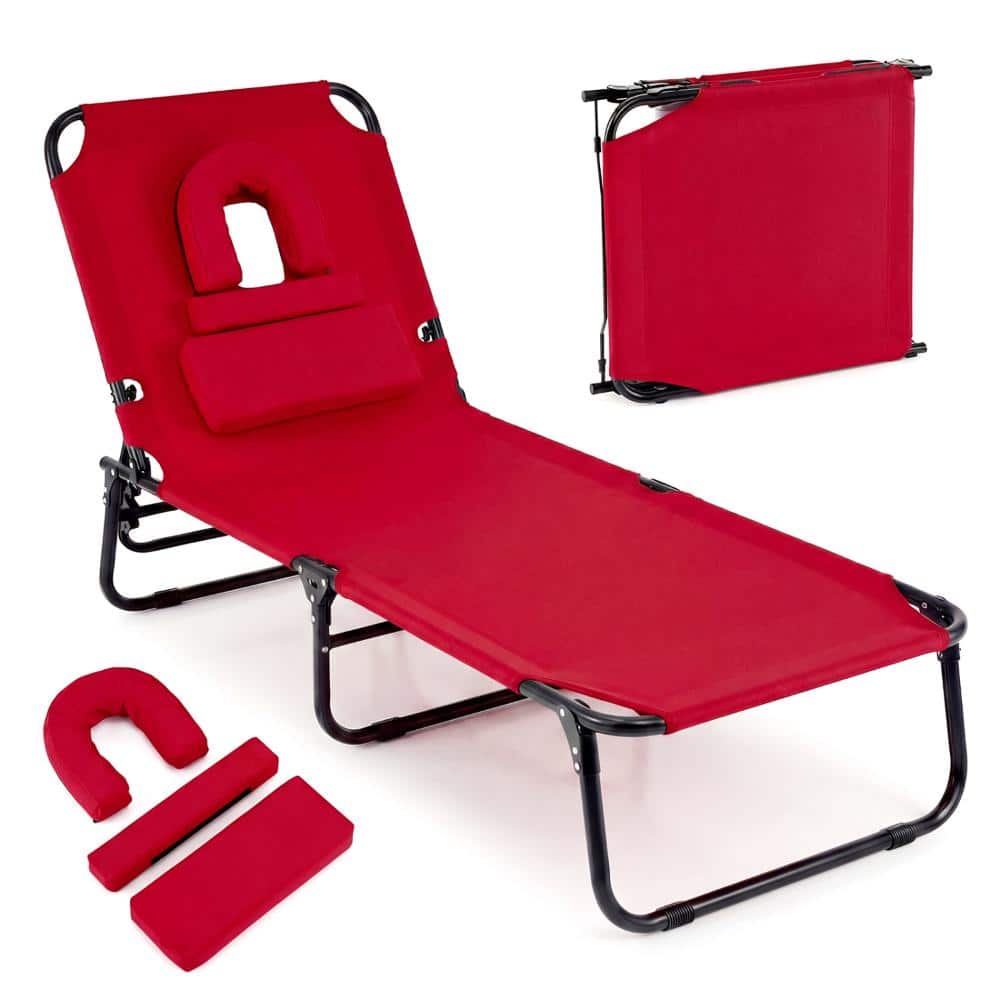 Folding Face-Down Tanning Chair with Face Hole, 3 Pillows and 330 lb. Capacity, Red price history on PriceWatchPro