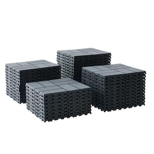 12"x 12" Dark Gray Plastic Interlocking Deck Tiles Square Waterproof Outdoor Patio Decking Tiles(44 Pack Staight Groove)