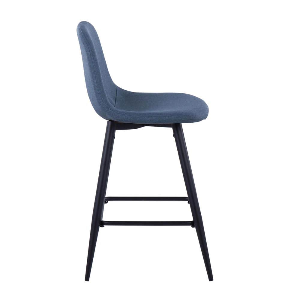 Mid-Century Modern Blue Fabric Counter Stools, Set of 2