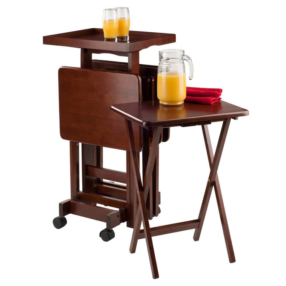 Isabelle 19.69 in. Serving Tray Oversize Walnut 6-Piece Snack Table - thumbnail 7