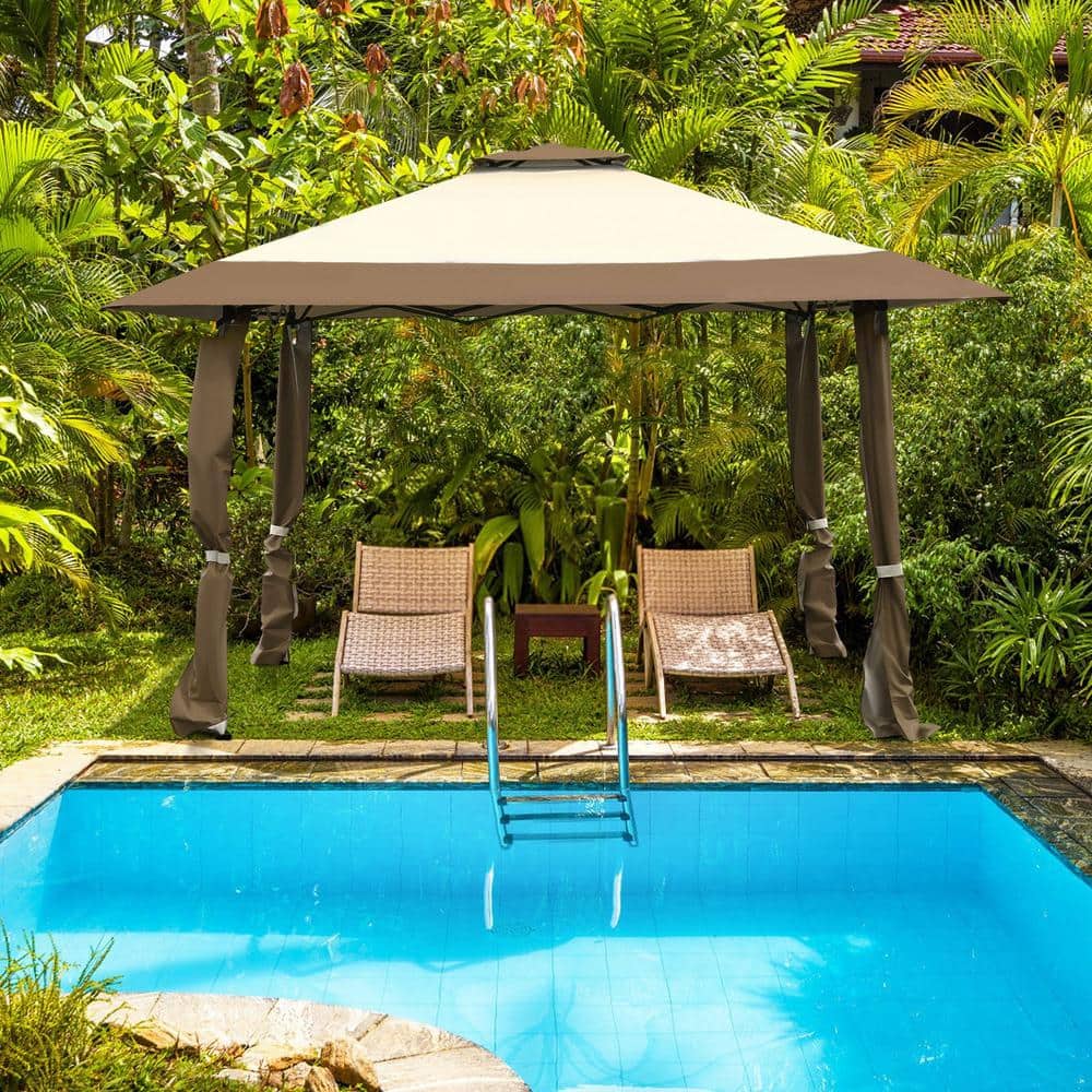 13' x 13' Brown and Beige Outdoor Folding Canopy Tent