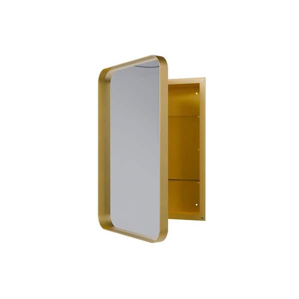 20 in. W x 30 in. H Rectangular Metal Medicine Cabinet with Mirror, Wall Cabinet with Adjustable Shelves, Gold