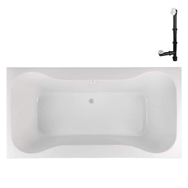 Streamline N-4480-769-WH 66 in. x 34 in. Rectangular Acrylic Soaking Drop-In Bathtub, with Center Drain in Glossy White
