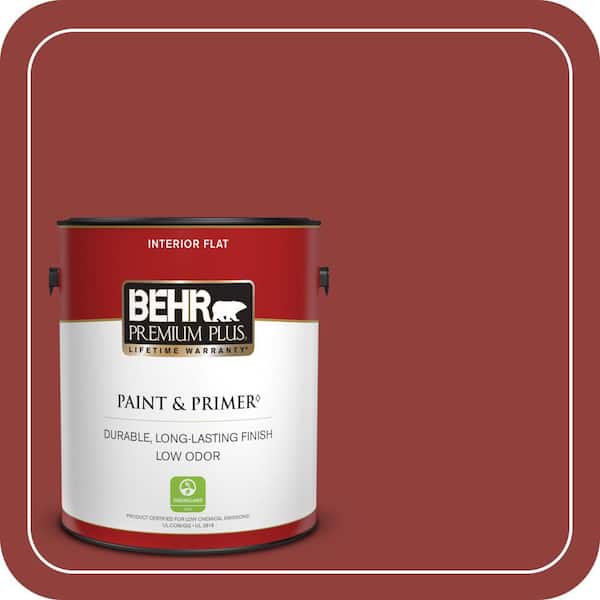 BEHR PREMIUM PLUS 1 gal. #S-H-180 Awning Red Flat Low Odor Interior Paint & Primer