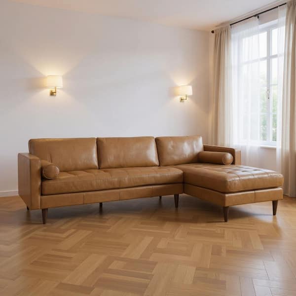 75.20 in. Square Arm Square Arm piece Leather L-Shaped Sectional Sofa in Multi-Colored