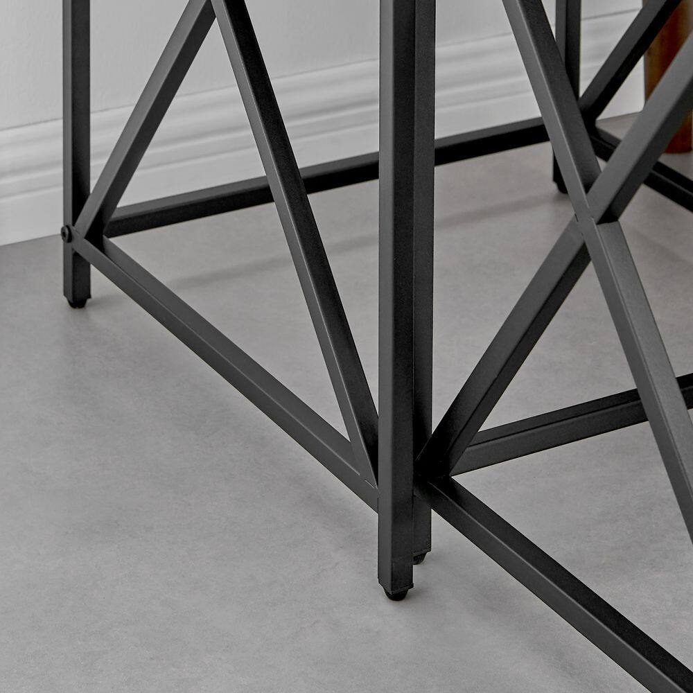 Modern Faux Marble and Black Metal Nesting End Table Set