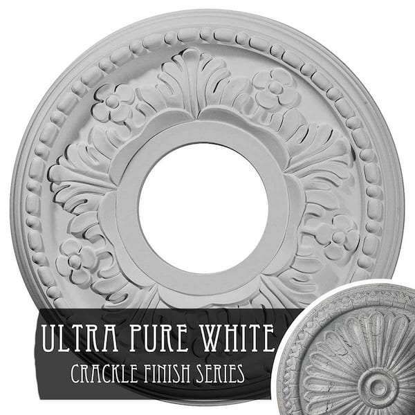 Ekena Millwork 7/8 in. x 11-7/8 in. x 11-7/8 in. Polyurethane Helene Ceiling Medallion, Ultra Pure White Crackle