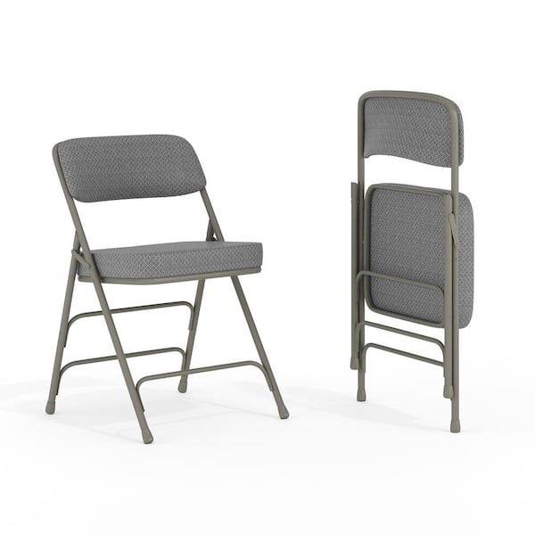 Carnegy Avenue Hercules Series Gray Fabric/Gray Metal Frame Premium Curved Triple Braced and Double Hinged Folding Chair