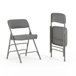 Hercules Series Gray Fabric/Gray Metal Frame Premium Curved Triple Braced and Double Hinged Folding Chair