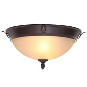 Earle 15 in. 2-Light Oil-Rubbed Bronze Flush Mount with Glass Shade