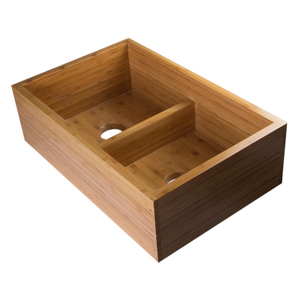 Eco-Friendly Bamboo Double Bowl Farmhouse Kitchen Sink