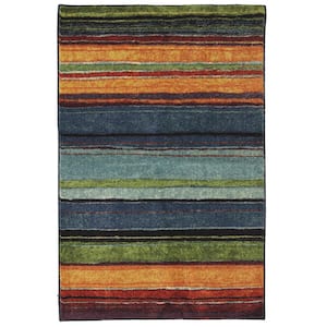 Rainbow Multi 2 ft. 6 in. x 3 ft. 10 in. Machine Washable Striped Area Rug