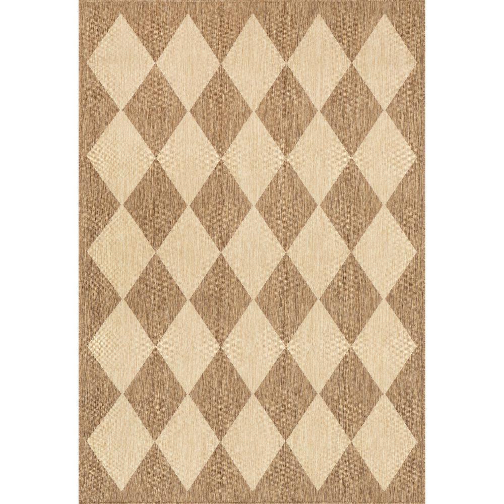 Sabina Brown and Beige Diamond Pattern 4' x 6' Synthetic Indoor/Outdoor Rug