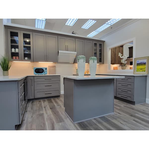 Lancaster Gray Plywood Shaker Stock Assembled Base Kitchen Cabinet 42 in. W x 34.5 in. H x 24 in. D