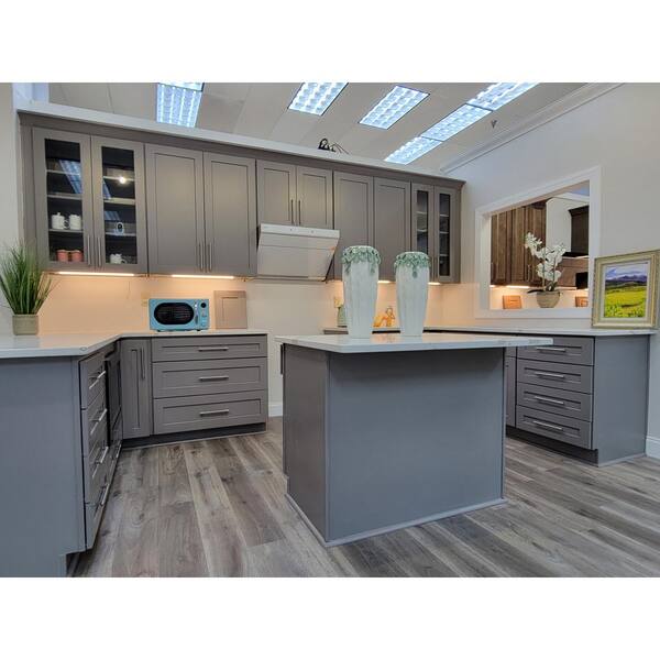 LIFEART CABINETRY Lancaster Gray Plywood Shaker Stock Assembled Wall Microwave Kitchen Cabinet 30 in. W x 30 in. H x 12 in. D