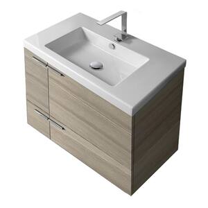 New Space 31 in. W x 17.7 in. D x 23.8 in. H Bathroom Vanity in Larch Canapa with Ceramic Vanity Top and Basin in White